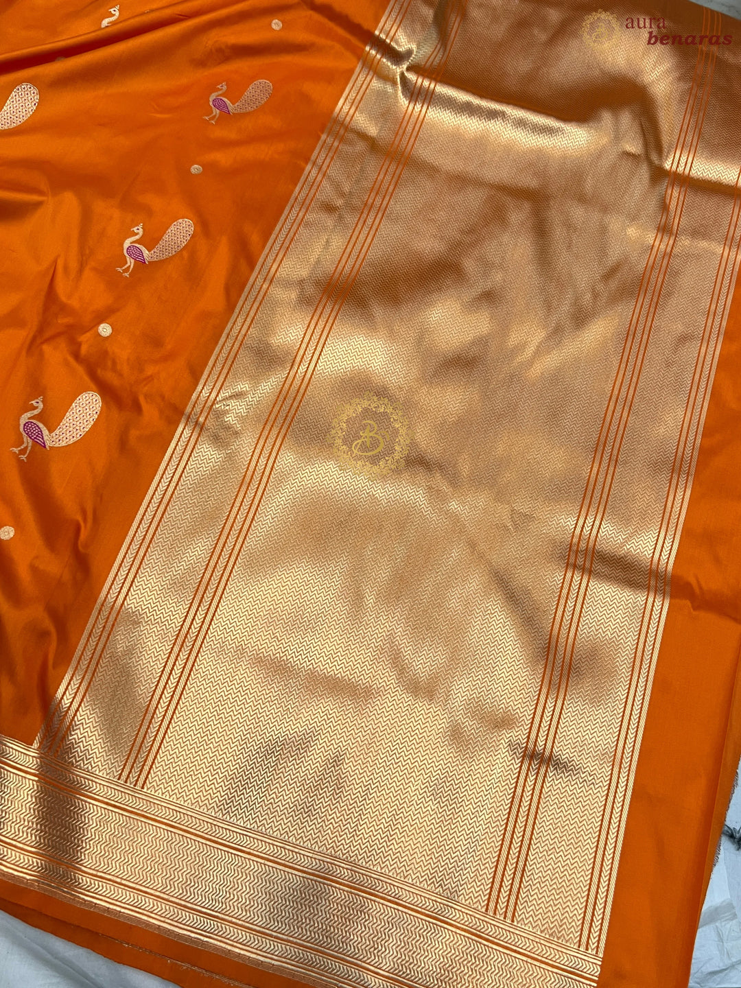 Orange Pure Banarasi Handloom Katan Silk Saree