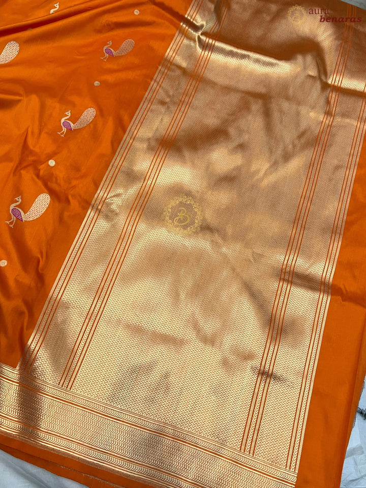 Orange Pure Banarasi Handloom Katan Silk Saree