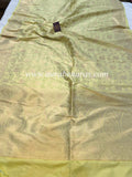 English Yellow Pure Banarasi Handloom Katan Silk Saree - Aura Benaras