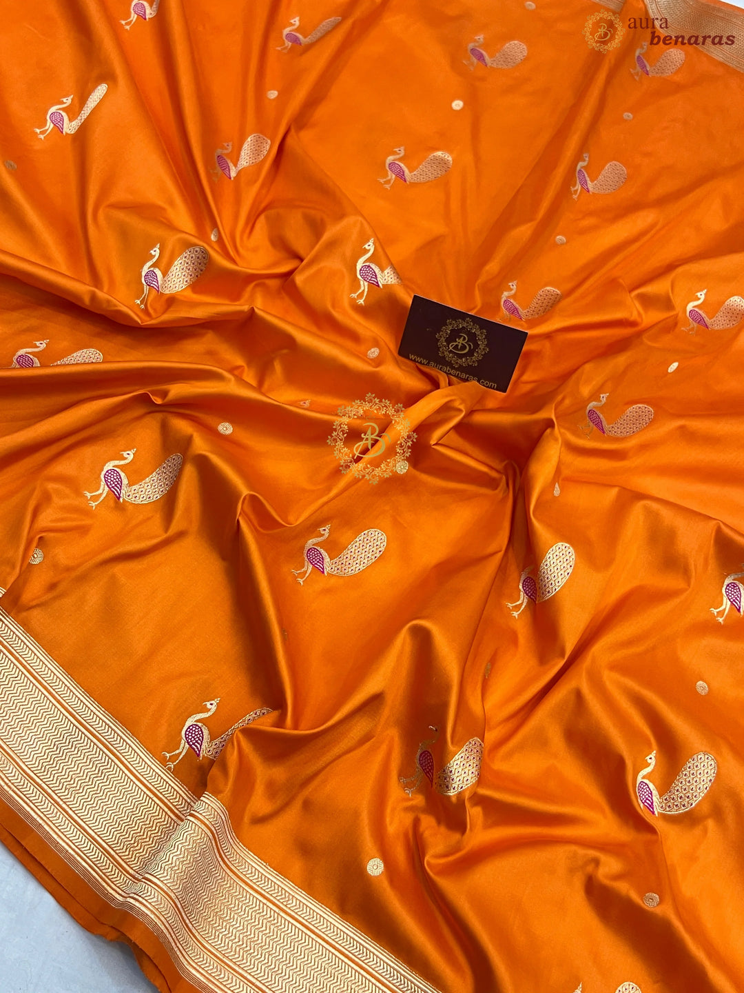 Orange Pure Banarasi Handloom Katan Silk Saree