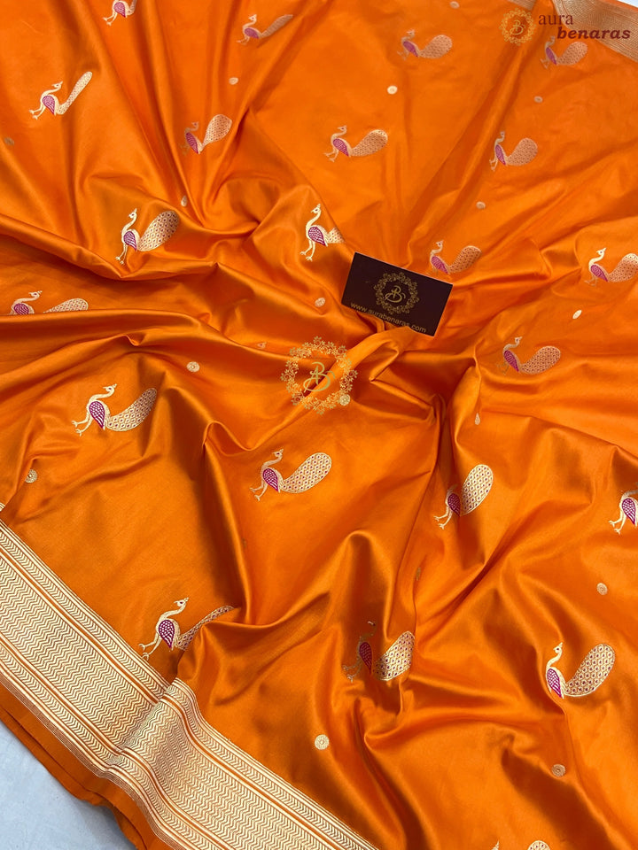 Orange Pure Banarasi Handloom Katan Silk Saree