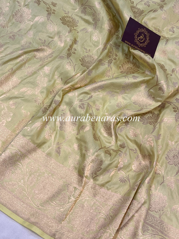 English Yellow Pure Banarasi Handloom Katan Silk Saree - Aura Benaras