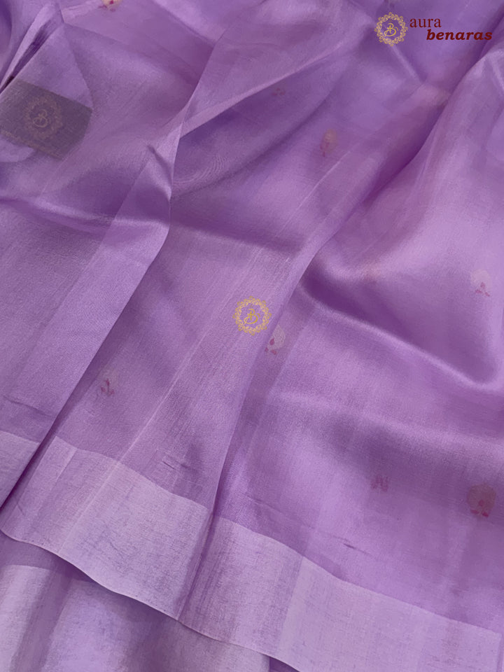 Lavender Banarasi Handloom Kora Silk Saree - Aura Benaras