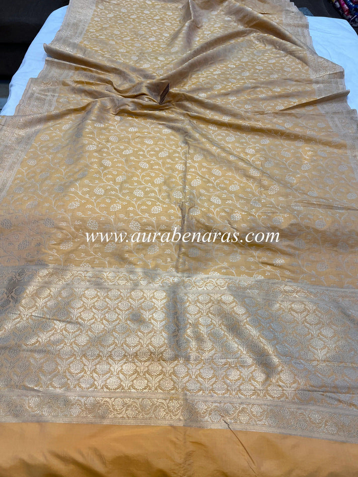 Pastel Peach Pure Banarasi Handloom Katan Silk Saree - Aura Benaras