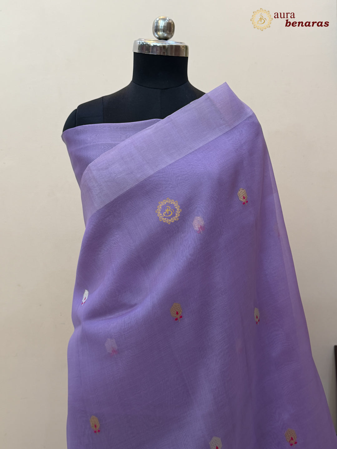 Lavender Banarasi Handloom Kora Silk Saree - Aura Benaras