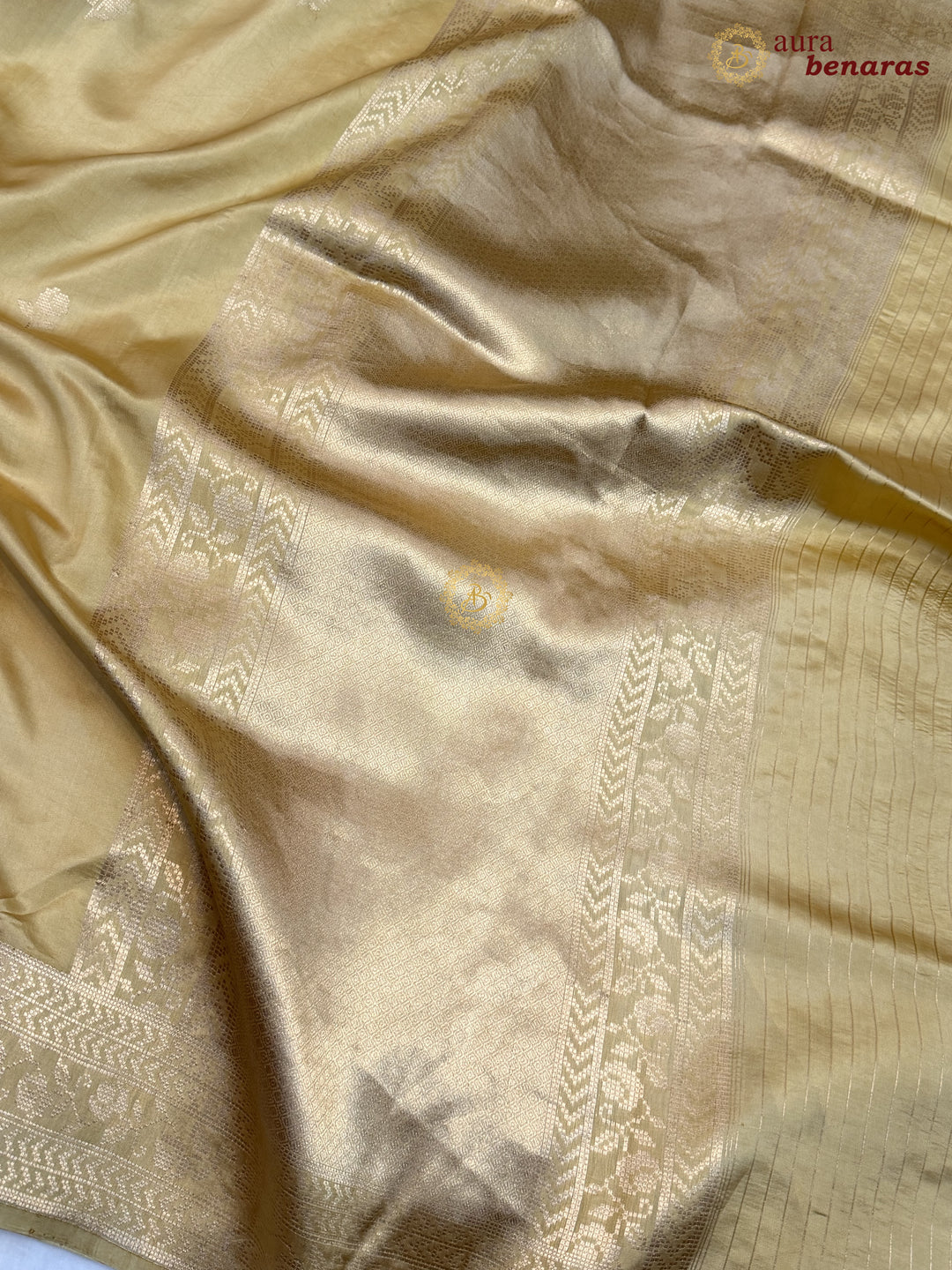 Golden Banarasi Silk Saree | Kadhwa & Designer Border