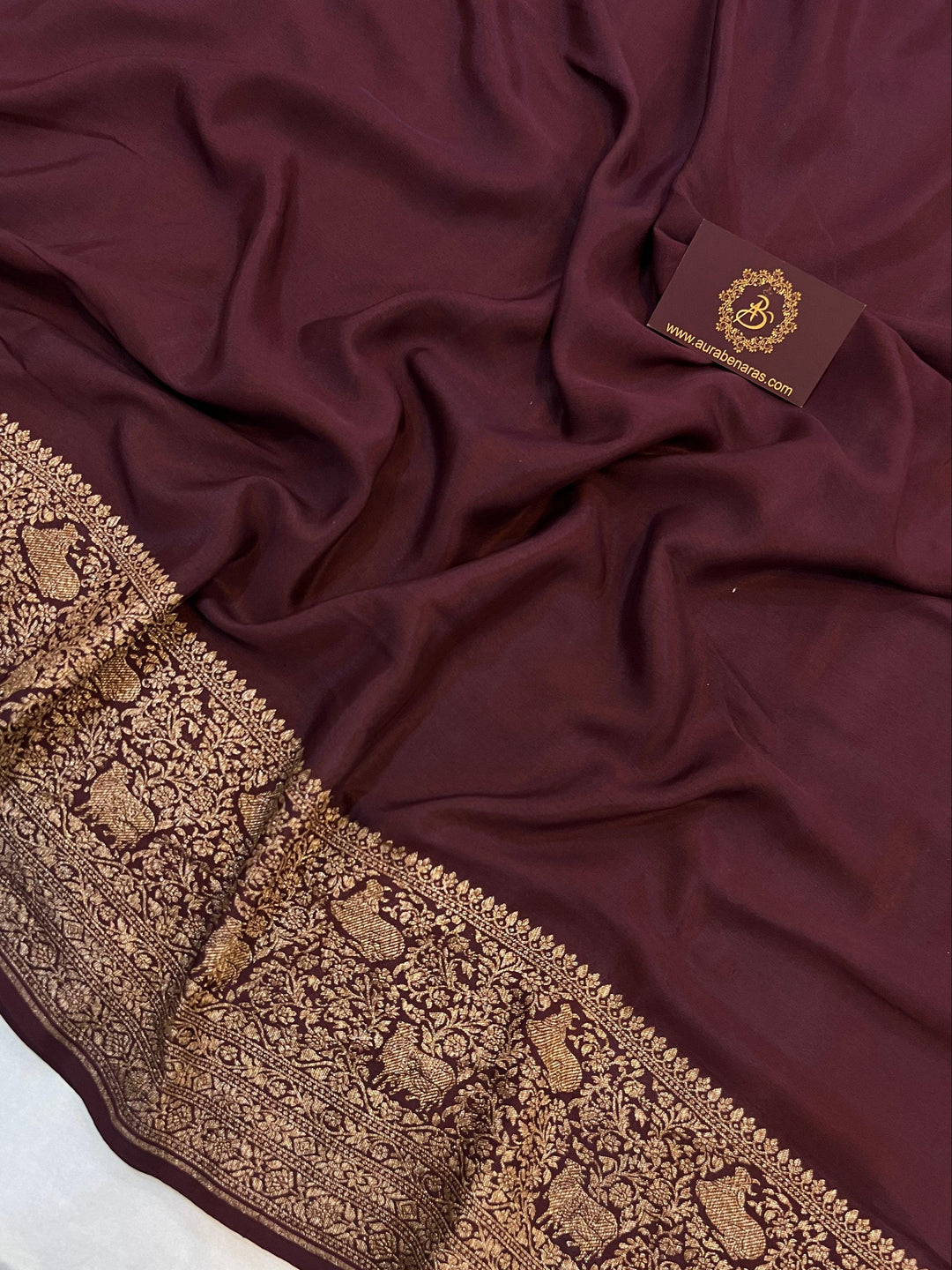Coffee Brown Pure Banarasi Khaddi Crepe Silk Saree - Aura Benaras