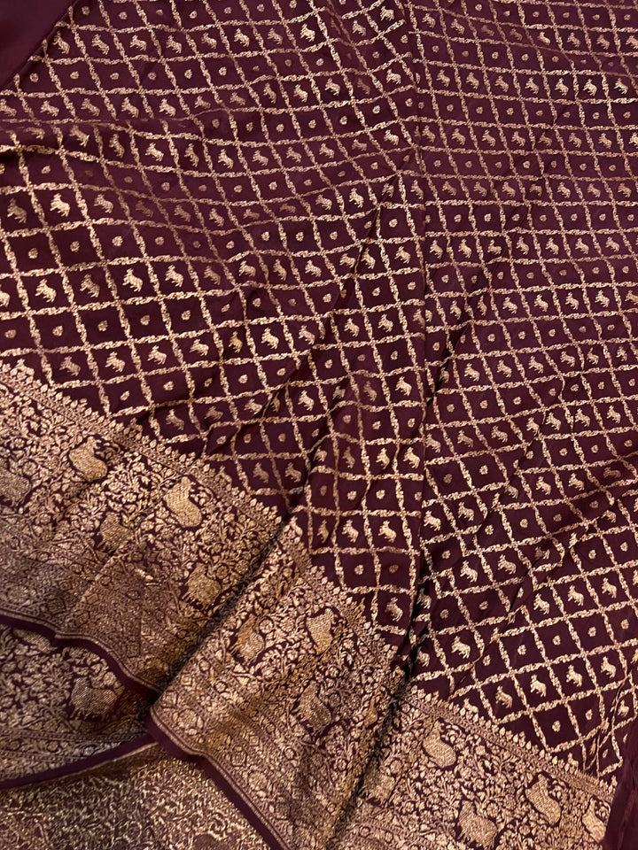 Coffee Brown Pure Banarasi Khaddi Crepe Silk Saree - Aura Benaras