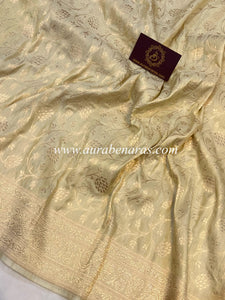 Beige Pure Banarasi Handloom Katan Silk Saree - Aura Benaras