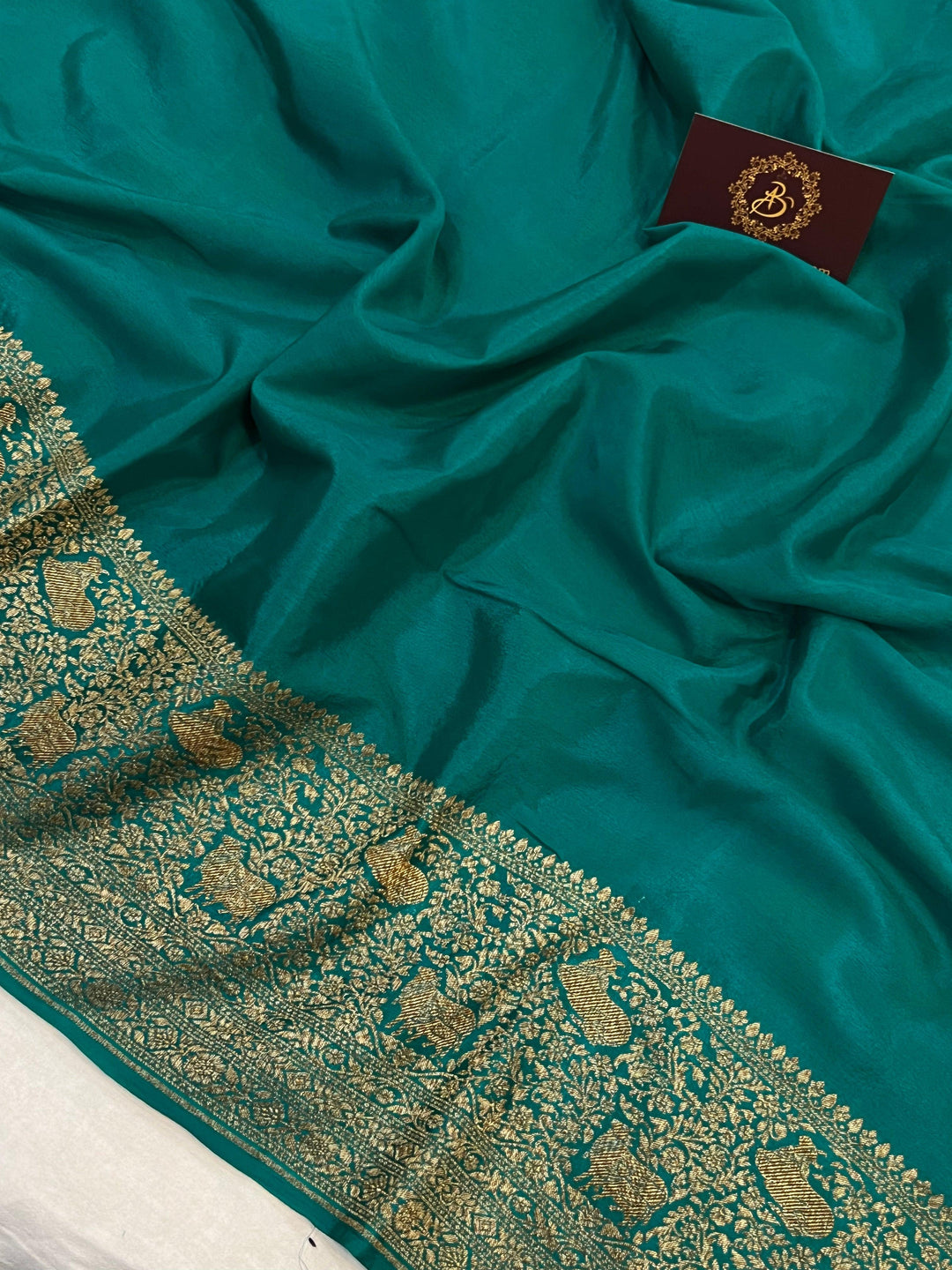 Rama Green Pure Banarasi Khaddi Crepe Silk Saree - Aura Benaras