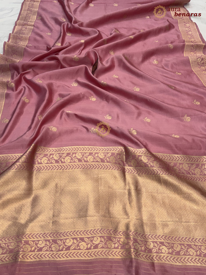 Onion Pink Banarasi Silk Saree | Kadhwa & Designer Border