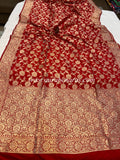 Red Pure Banarasi Handloom Katan Silk Saree - Aura Benaras