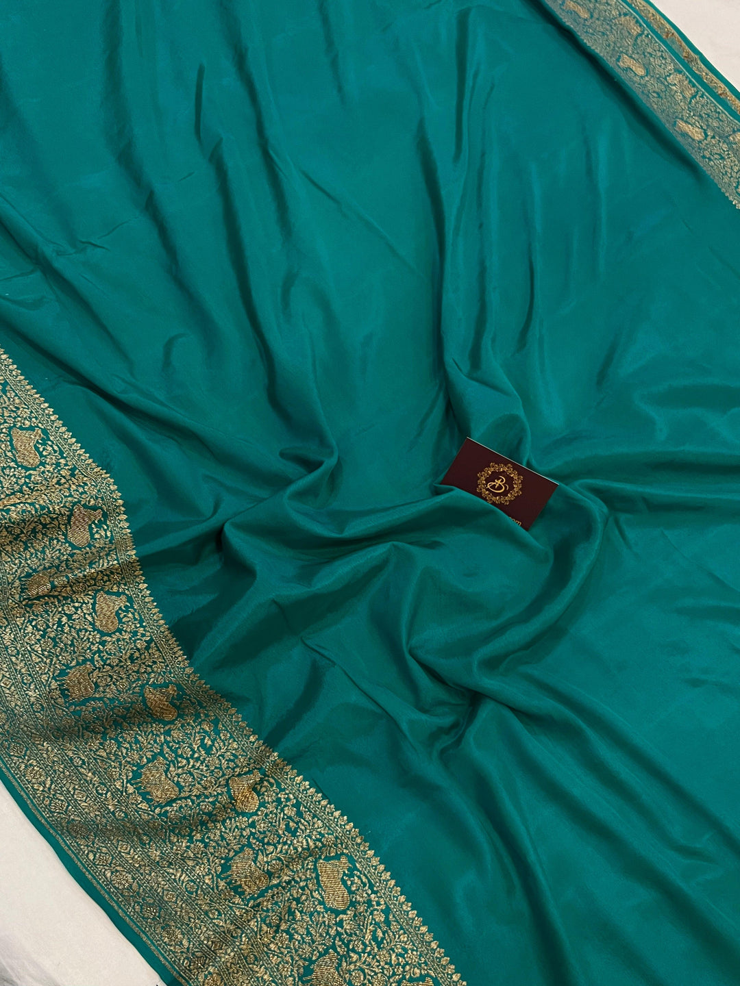 Rama Green Pure Banarasi Khaddi Crepe Silk Saree - Aura Benaras