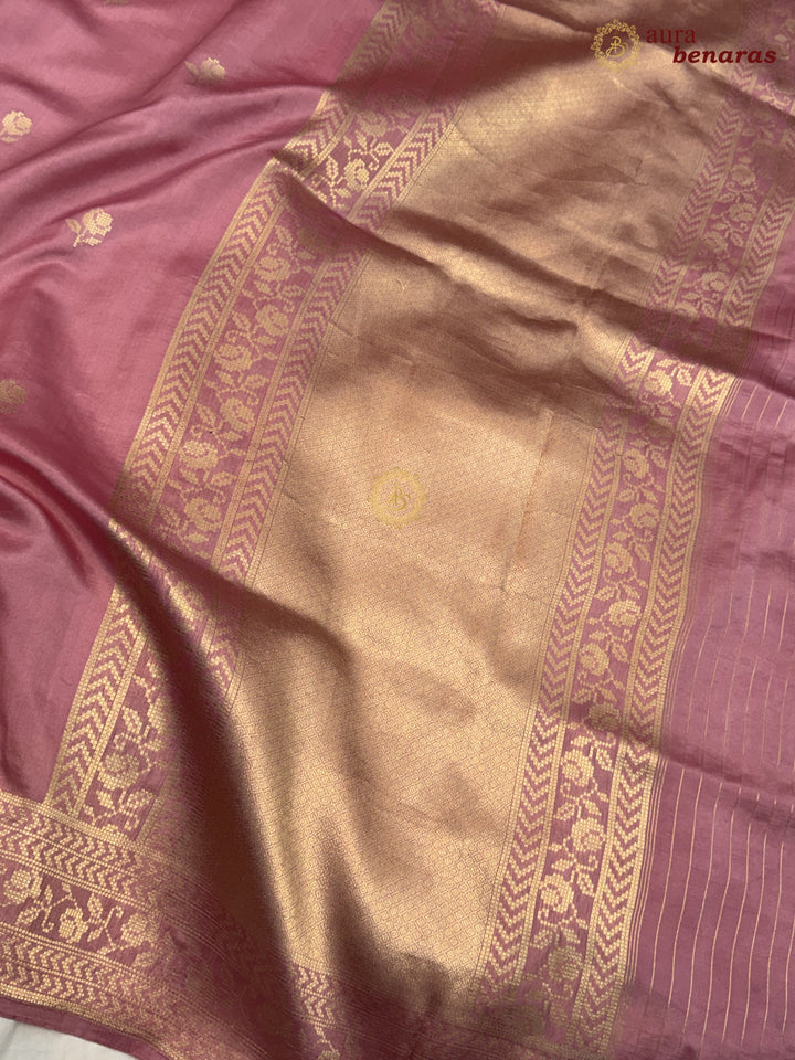 Onion Pink Banarasi Silk Saree | Kadhwa & Designer Border