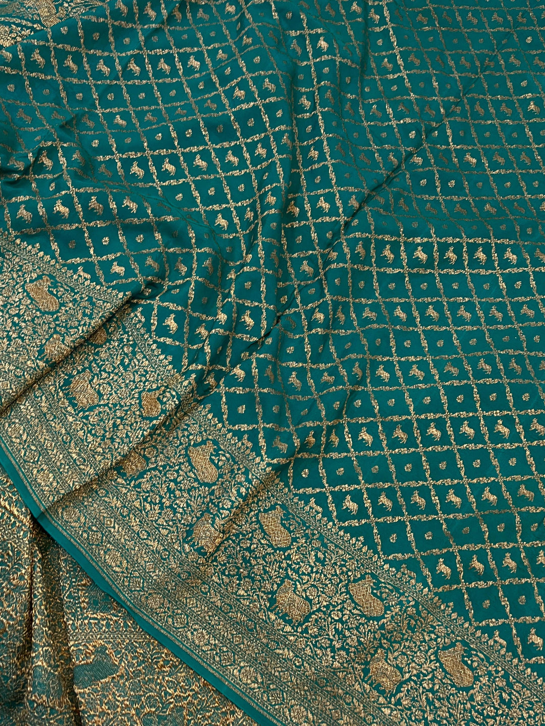 Rama Green Pure Banarasi Khaddi Crepe Silk Saree - Aura Benaras