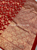 Red Pure Banarasi Handloom Katan Silk Saree - Aura Benaras