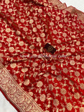 Red Pure Banarasi Handloom Katan Silk Saree - Aura Benaras