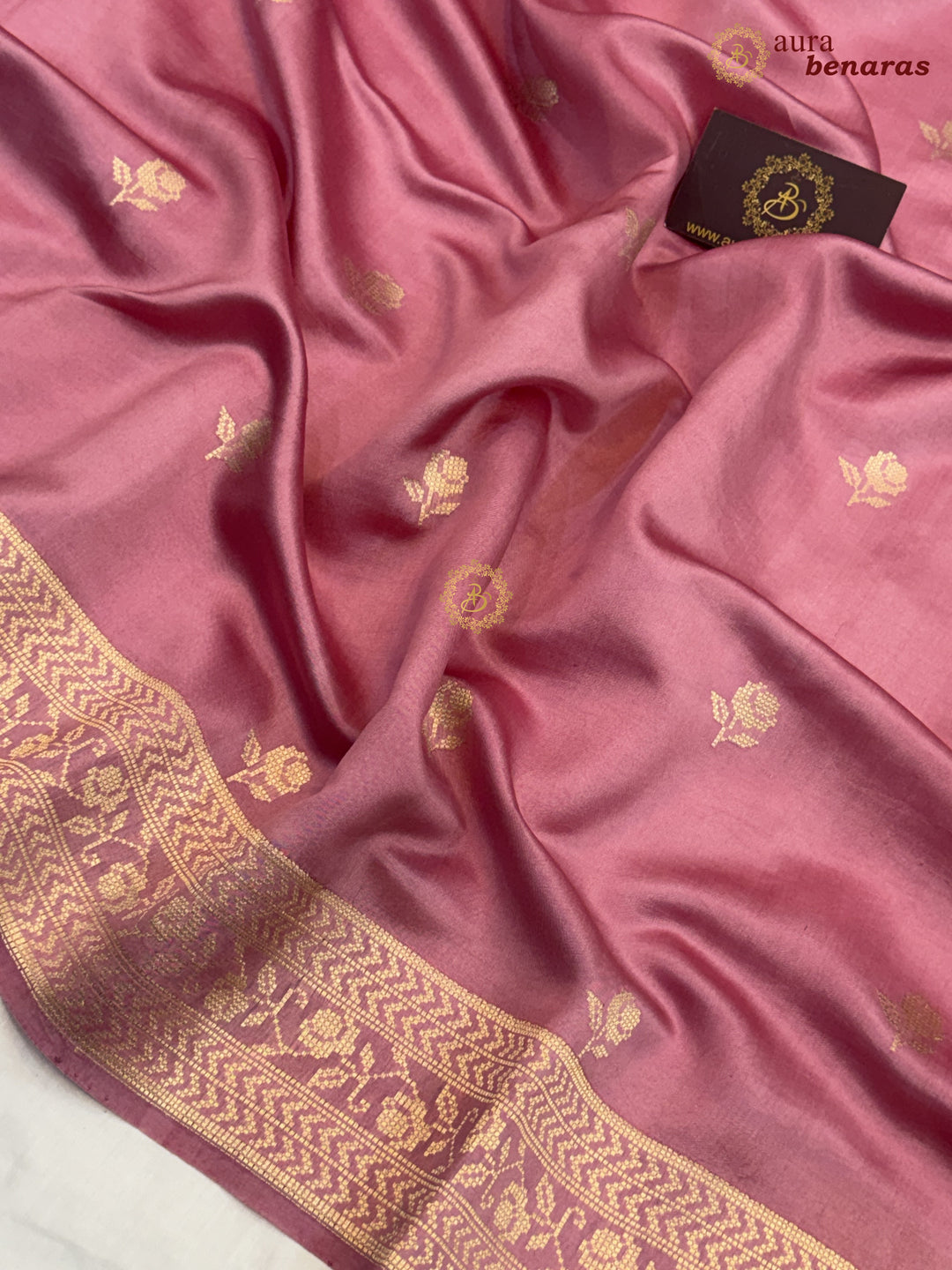 Onion Pink Banarasi Silk Saree | Kadhwa & Designer Border