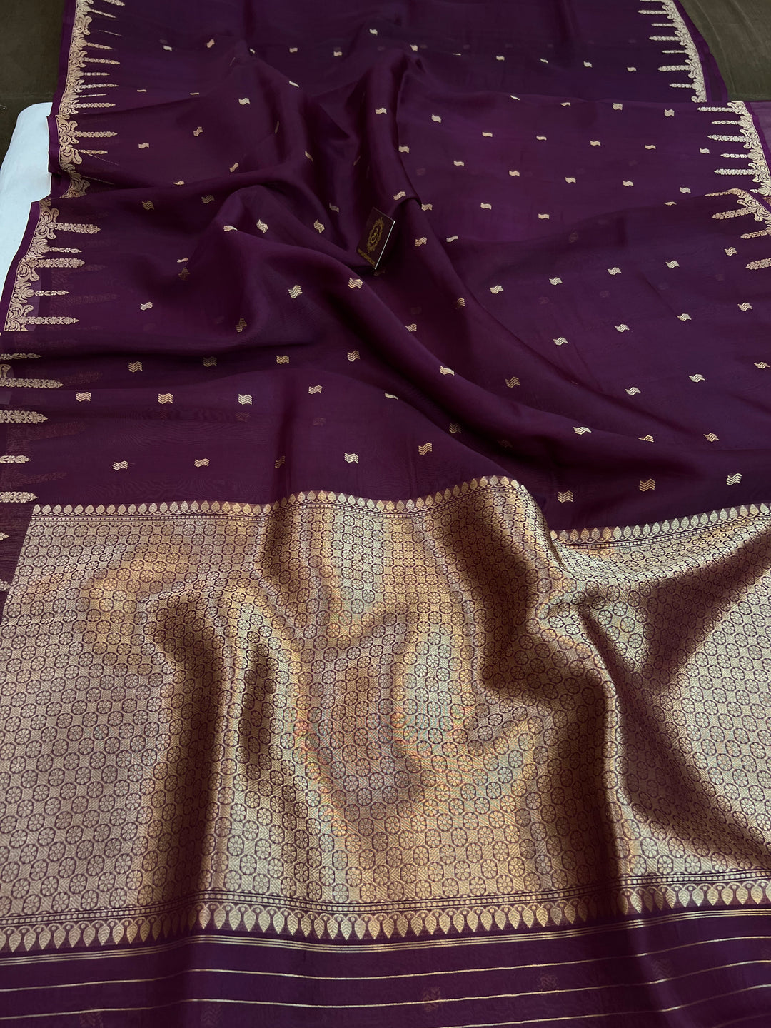 Wine Pure Kora Silk Banarasi Saree with Kadhwa Butis 
