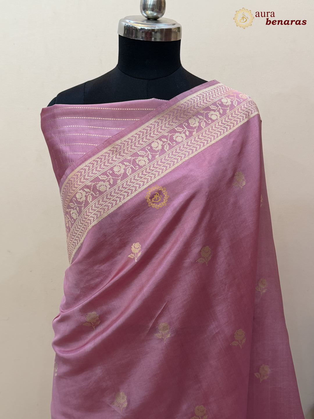 Onion Pink Banarasi Silk Saree | Kadhwa & Designer Border
