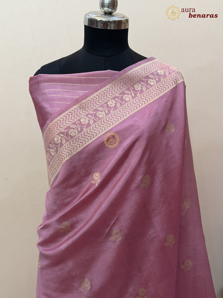 Onion Pink Banarasi Silk Saree | Kadhwa & Designer Border