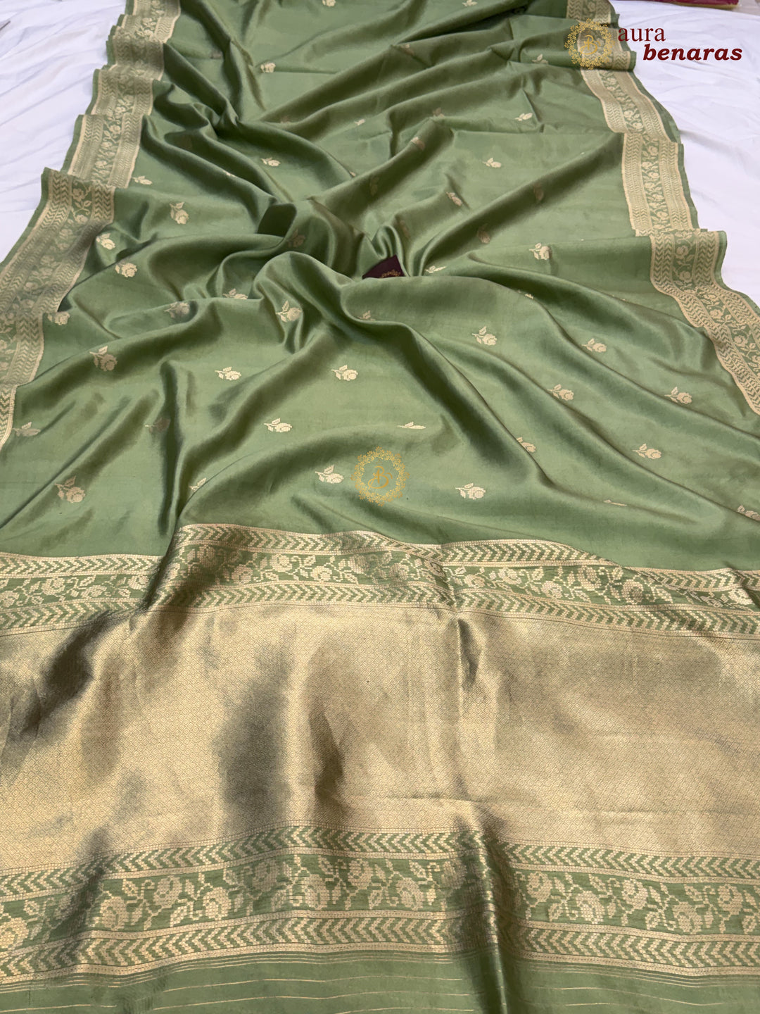 Pistachio Green Banarasi Silk Saree | Kadhwa & Designer Border