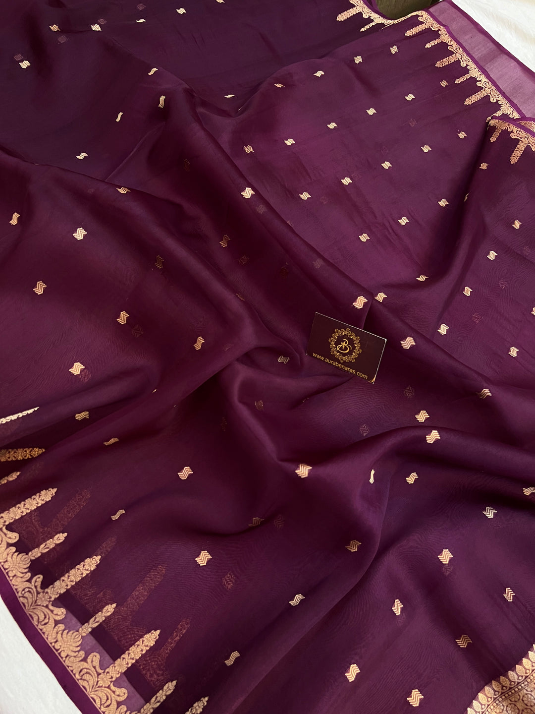 Wine Pure Kora Silk Banarasi Saree with Kadhwa Butis 