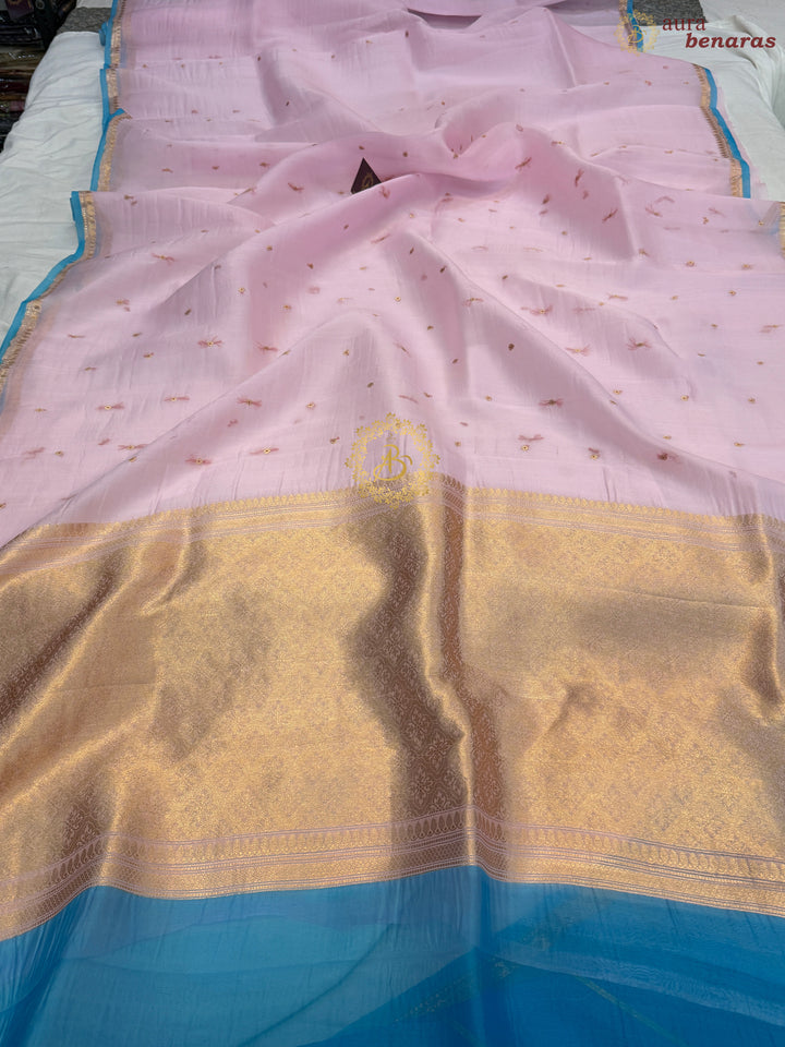 Baby Pink Pure Kora Silk Handloom Banarasi Saree