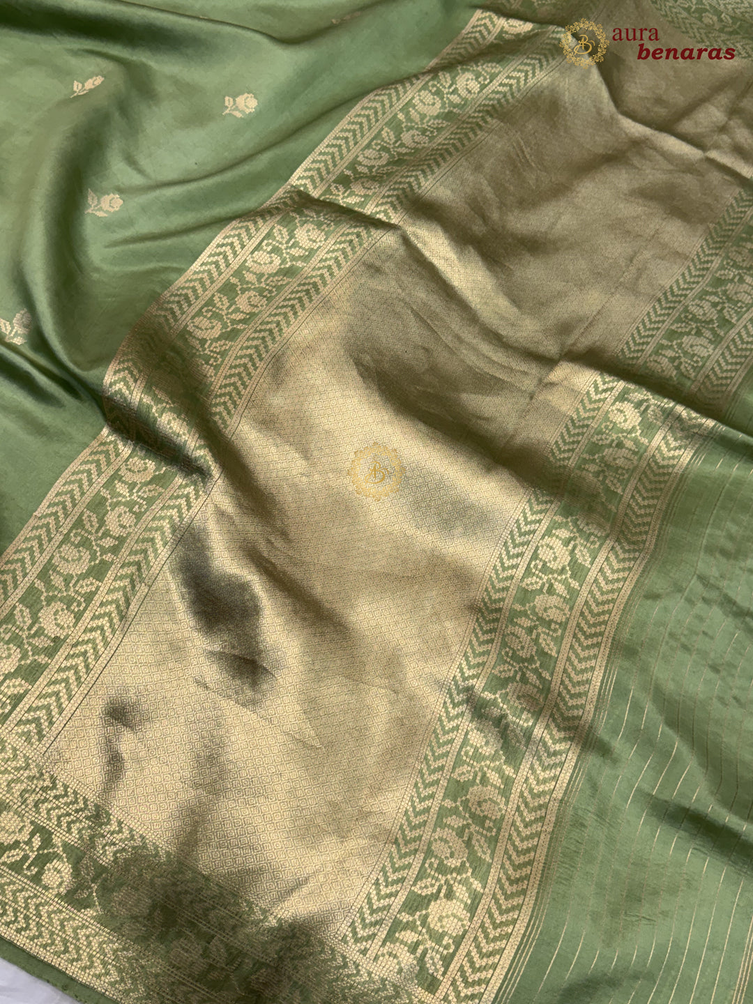 Pistachio Green Banarasi Silk Saree | Kadhwa & Designer Border