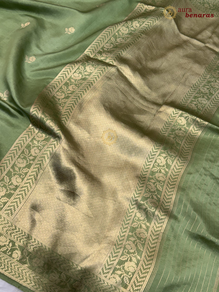 Pistachio Green Banarasi Silk Saree | Kadhwa & Designer Border