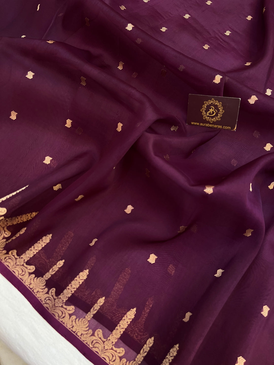 Wine Pure Kora Silk Banarasi Saree with Kadhwa Butis 