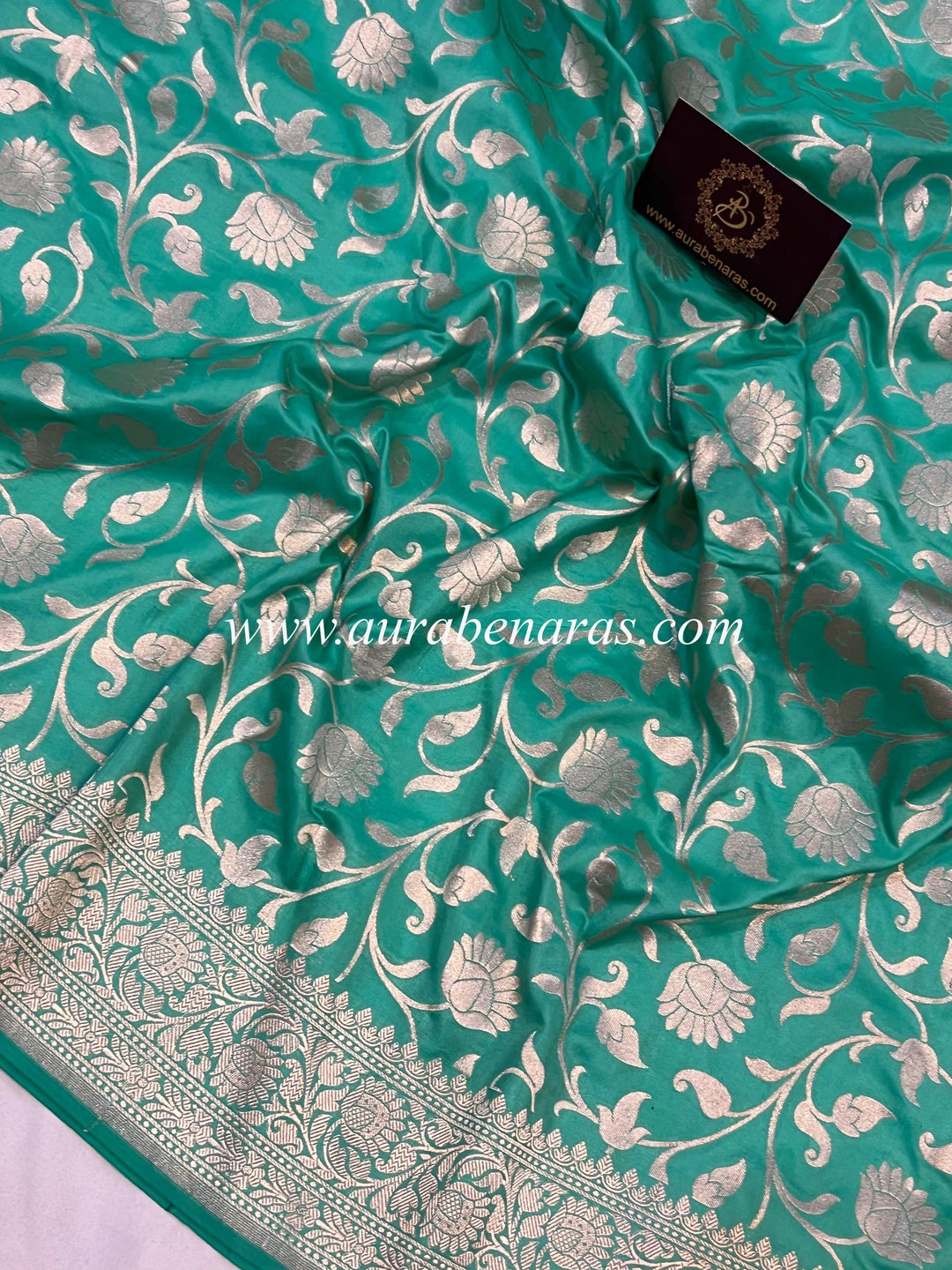 Sea Green Pure Banarasi Handloom Katan Silk Saree - Aura Benaras