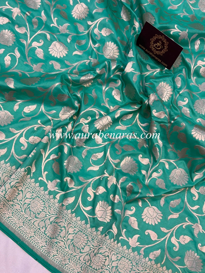 Sea Green Pure Banarasi Handloom Katan Silk Saree - Aura Benaras