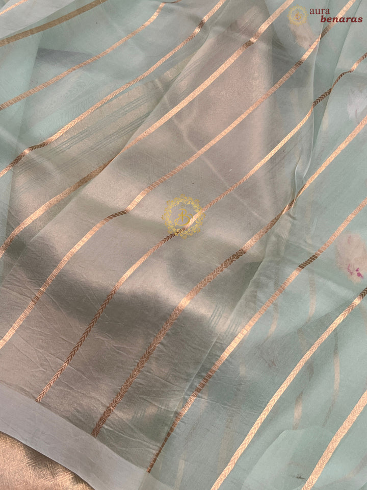Pastel Mint Green Pure Banarasi Handloom Kora Silk Saree