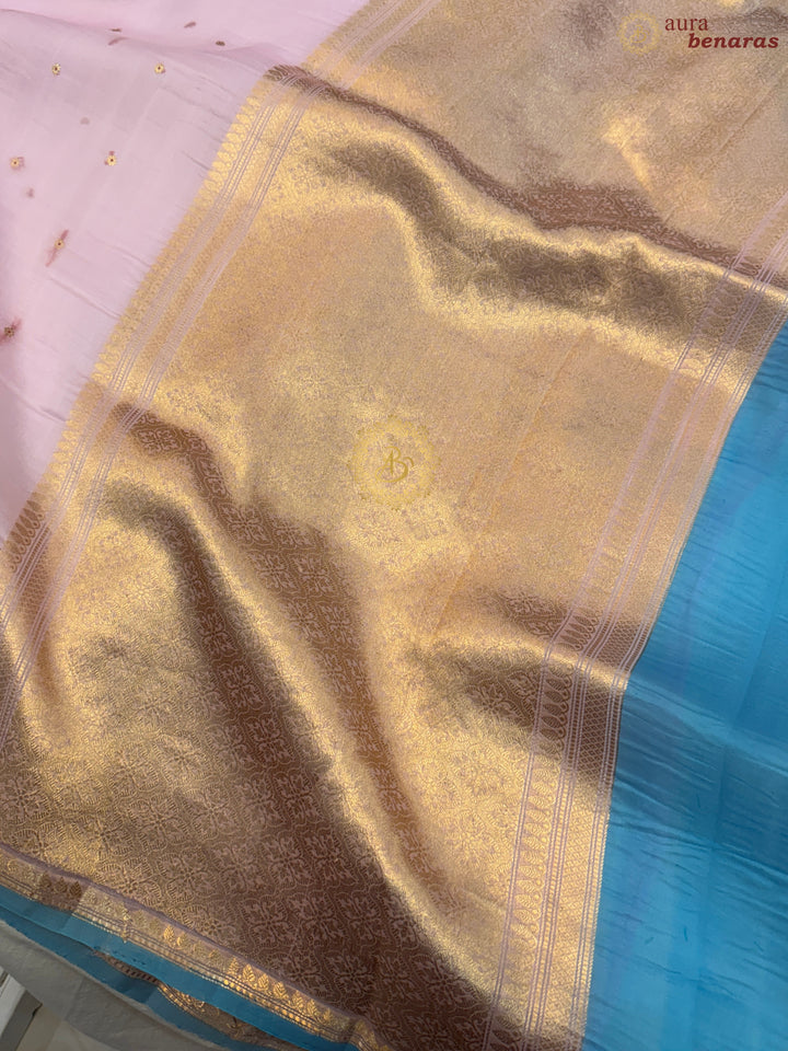 Baby Pink Pure Kora Silk Handloom Banarasi Saree