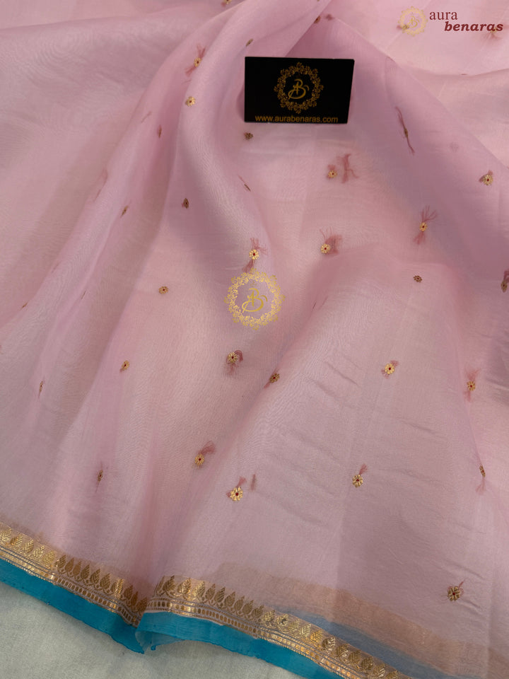 Baby Pink Pure Kora Silk Handloom Banarasi Saree