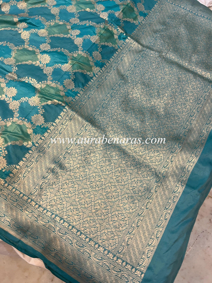 Elegant pallu and border of Banarasi Rangkaat saree with traditional zari detailing