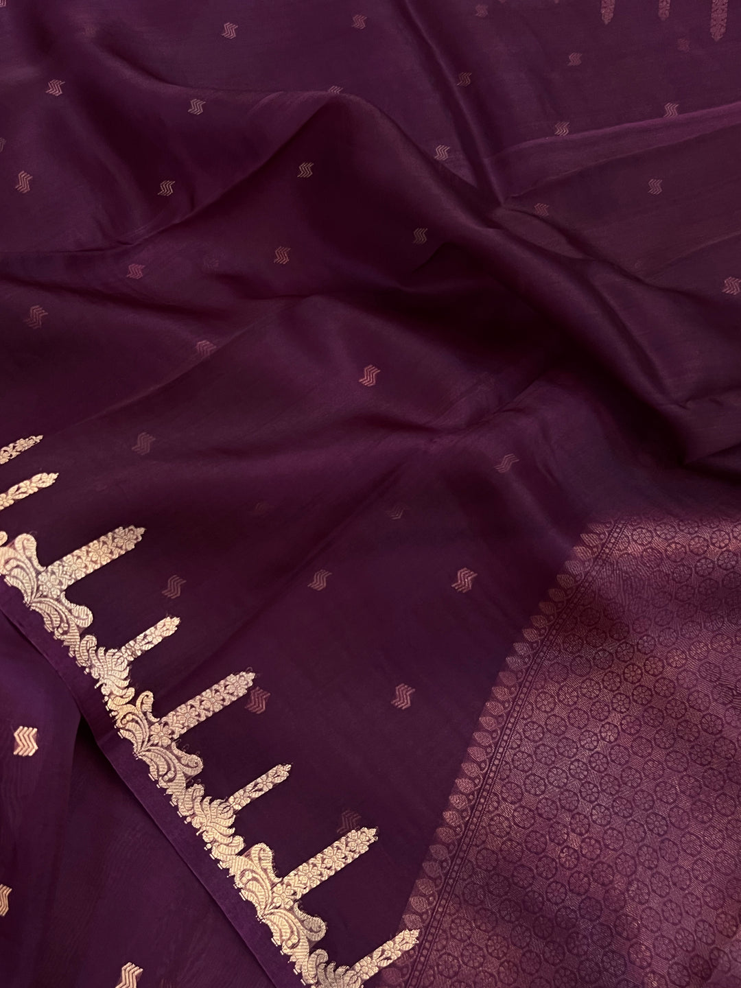 Wine Pure Kora Silk Banarasi Saree with Kadhwa Butis 