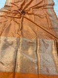 Pastel Orange Pure Banarasi Handloom Katan Silk Saree - Aura Benaras