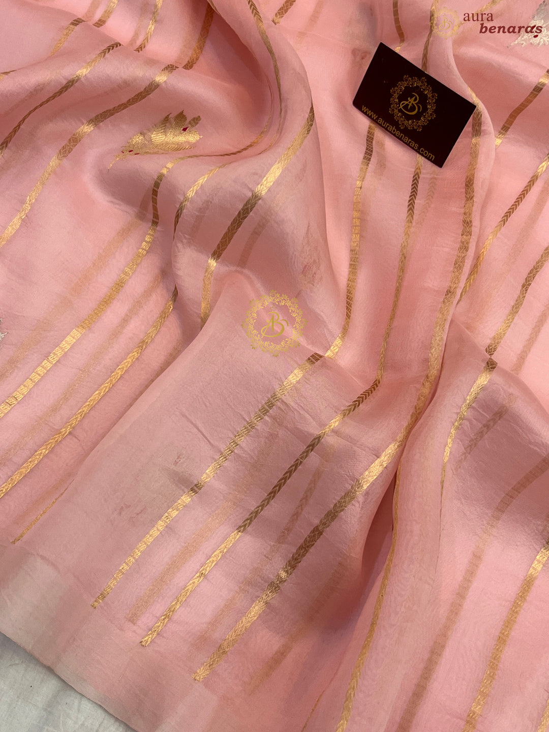 Baby Pink Pure Banarasi Handloom Kora Silk Saree