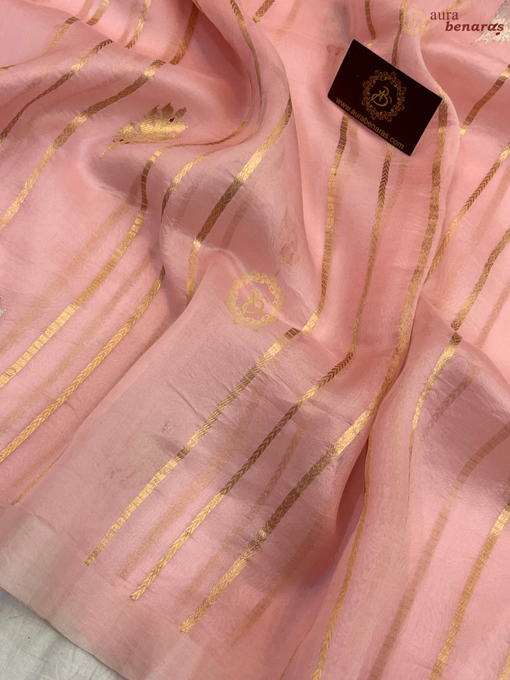 Baby Pink Pure Banarasi Handloom Kora Silk Saree