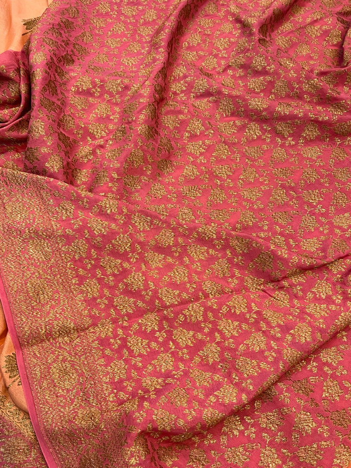 Peach Pure Banarasi Khaddi Crepe Silk Saree - Aura Benaras