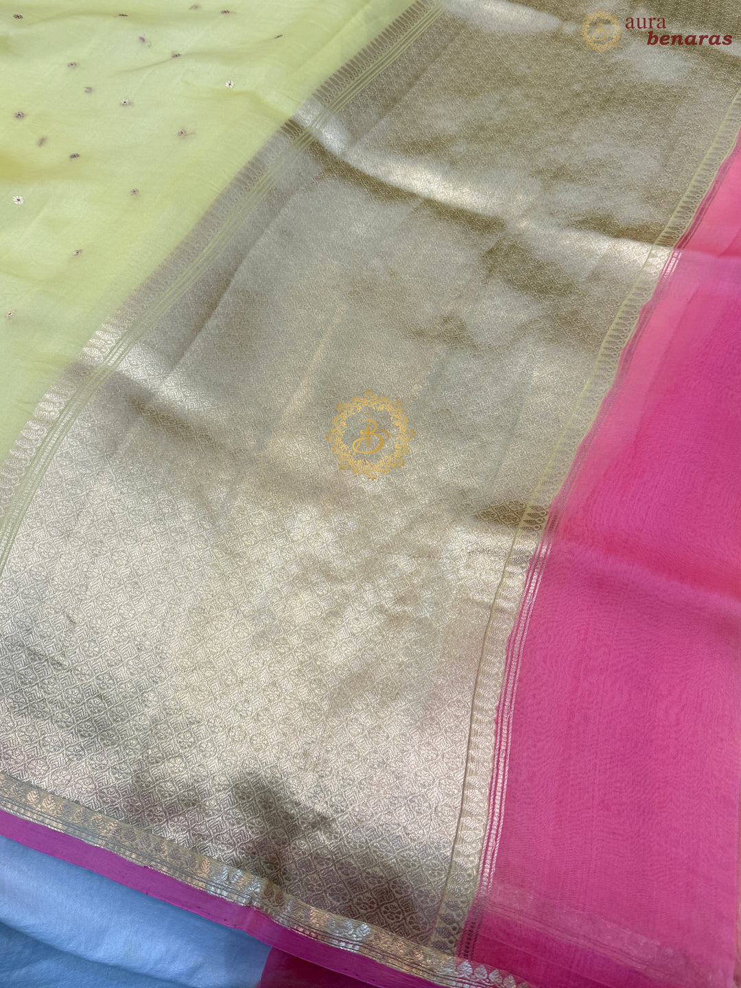Pastel Yellow Pure Kora Silk Handloom Banarasi Saree