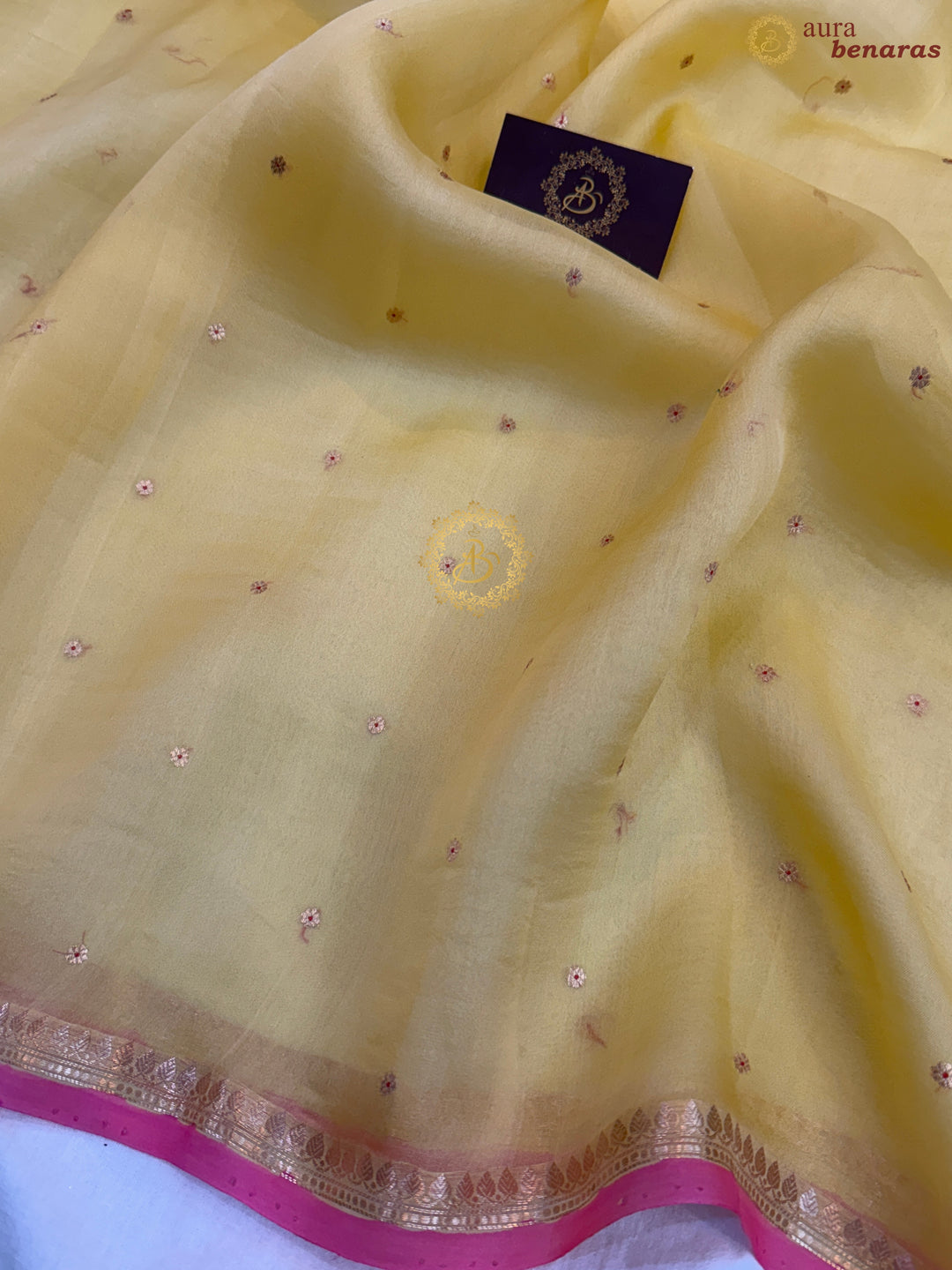 Pastel Yellow Pure Kora Silk Handloom Banarasi Saree