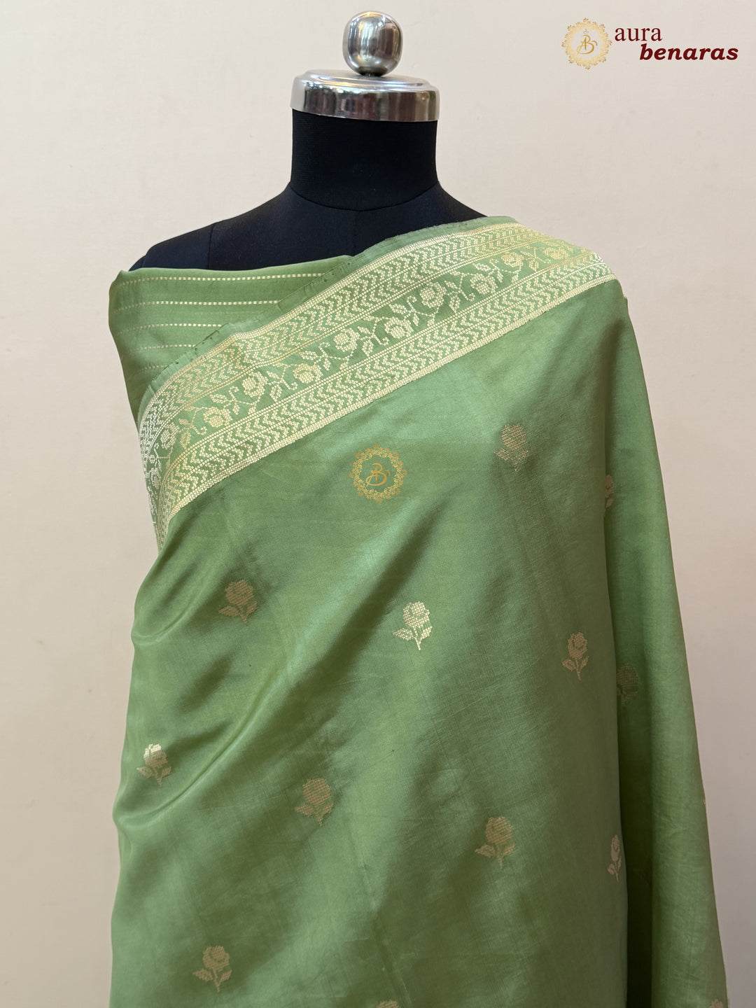 Pistachio Green Banarasi Silk Saree | Kadhwa & Designer Border