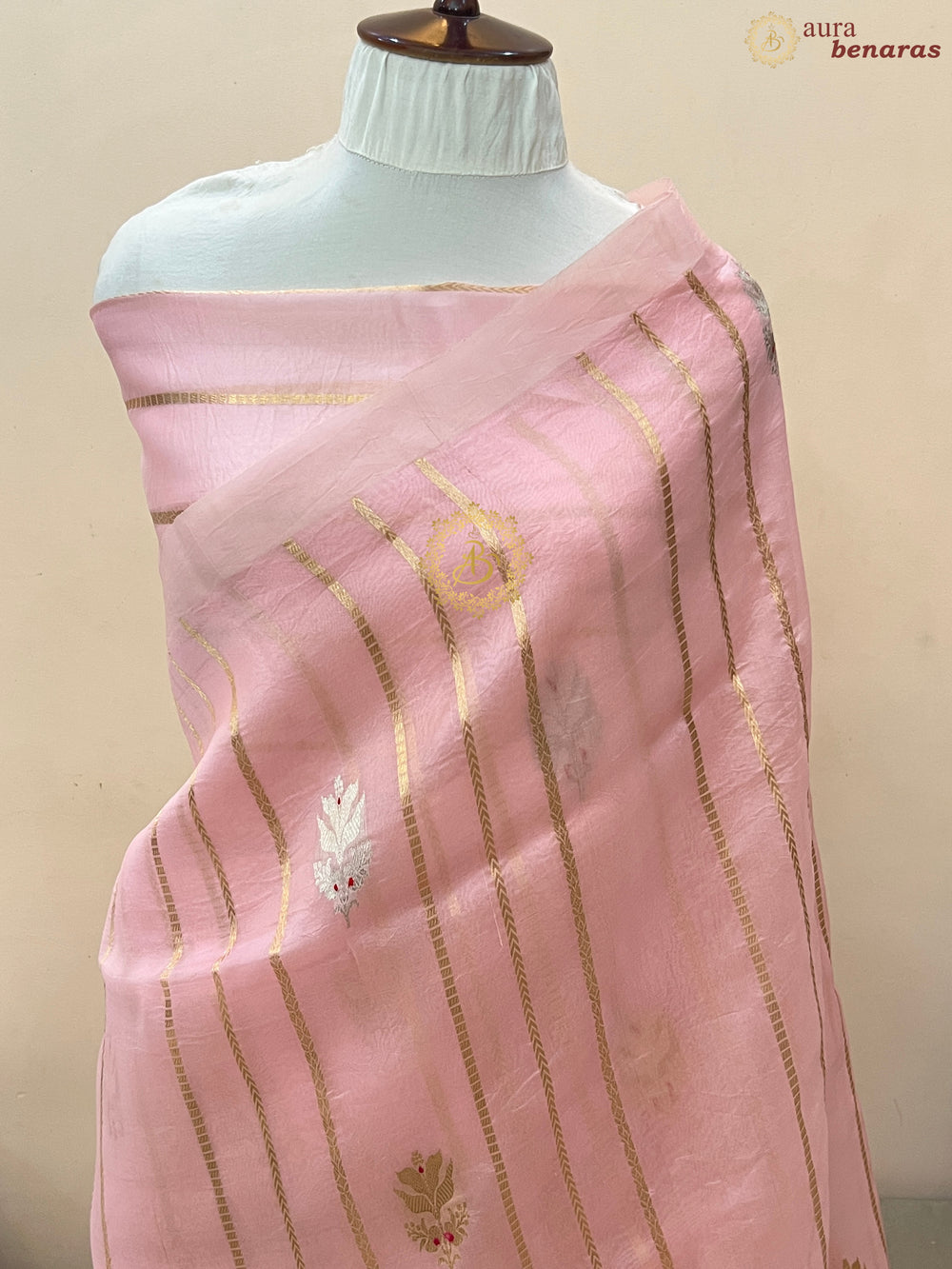 Baby Pink Pure Banarasi Handloom Kora Silk Saree