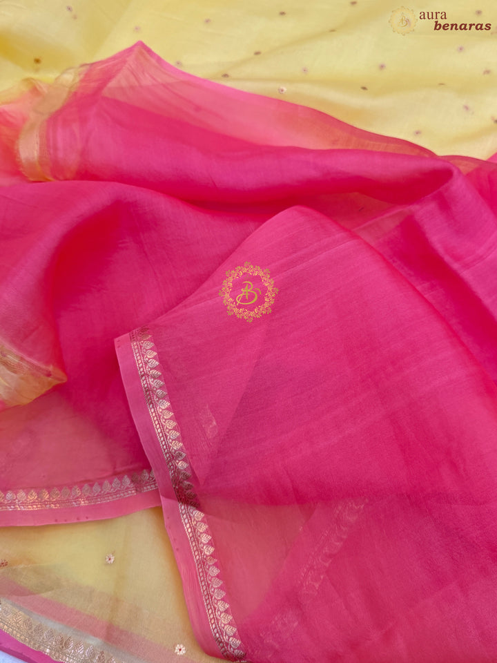 Pastel Yellow Pure Kora Silk Handloom Banarasi Saree