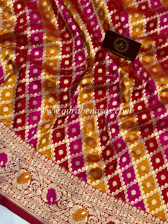 Red Rangkaat Banarasi Handloom Pure Katan Silk Saree - Aura Benaras