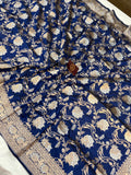 Deep Blue Pure Banarasi Handloom Katan Silk Saree - Aura Benaras