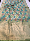 Pista Green Rangkaat Banarasi Handloom Pure Katan Silk Saree - Aura Benaras